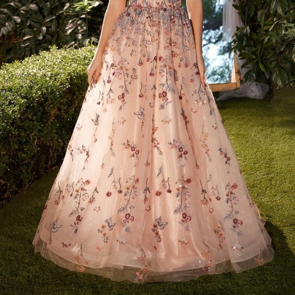 NEW ONE SHOULDER SLEEVELESS A-LINE DRESS EMBROIDERED WITH FLORAL LACE CD A1289 - Picture 6 of 9